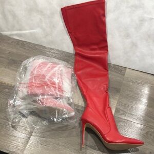 London Rag Thigh High Red Stretch Boots New